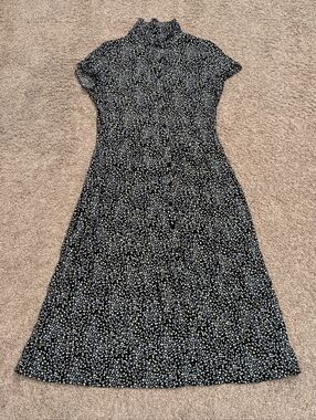 Calvin Klein Jeans Animal Print Mock Neck Button Up Front Long Dress